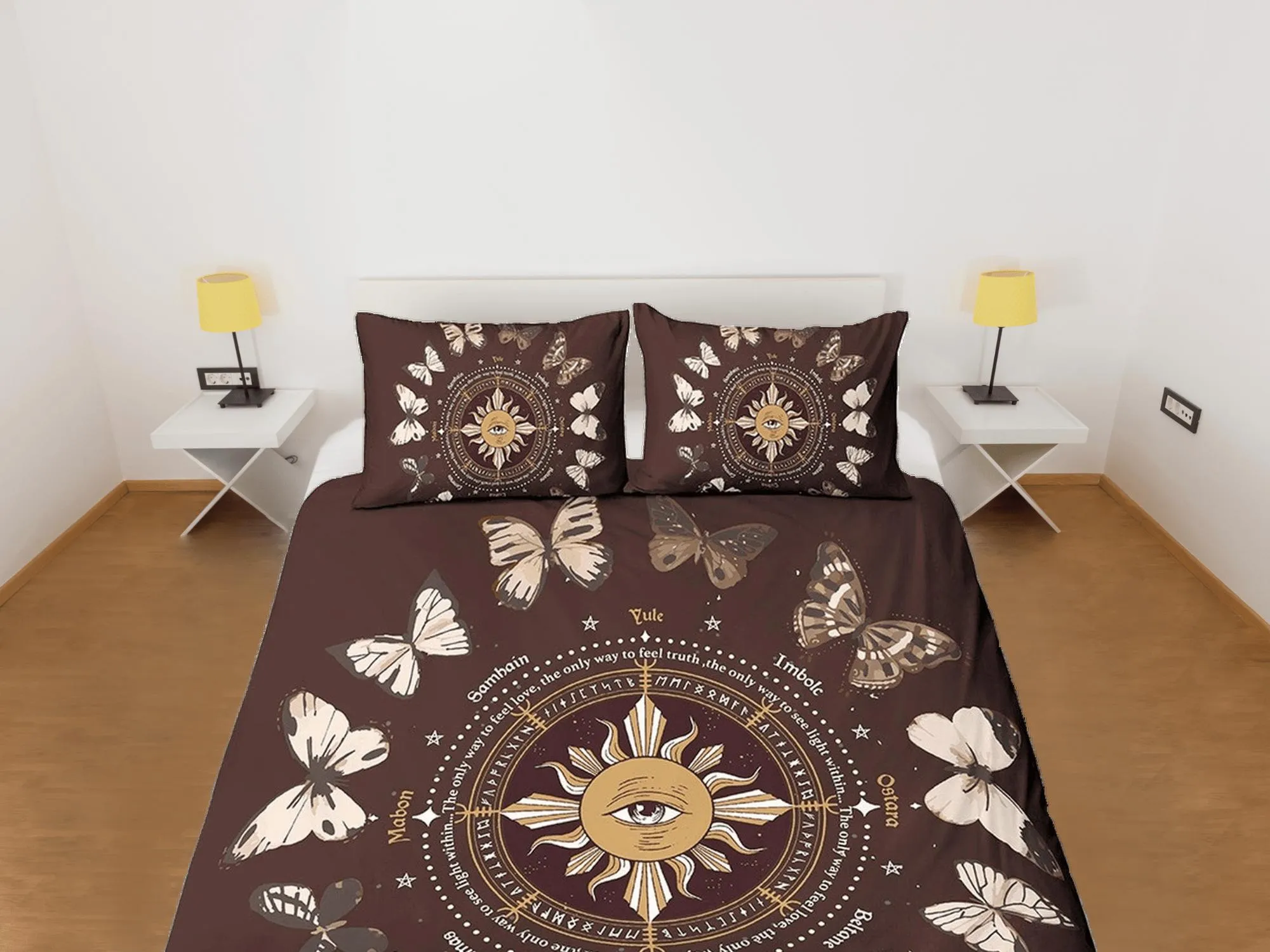 Celestial bedding brown, witchy decor dorm bedding, aesthetic duvet cover set, boho bedding set full king queen, astrology gifts, gothic art