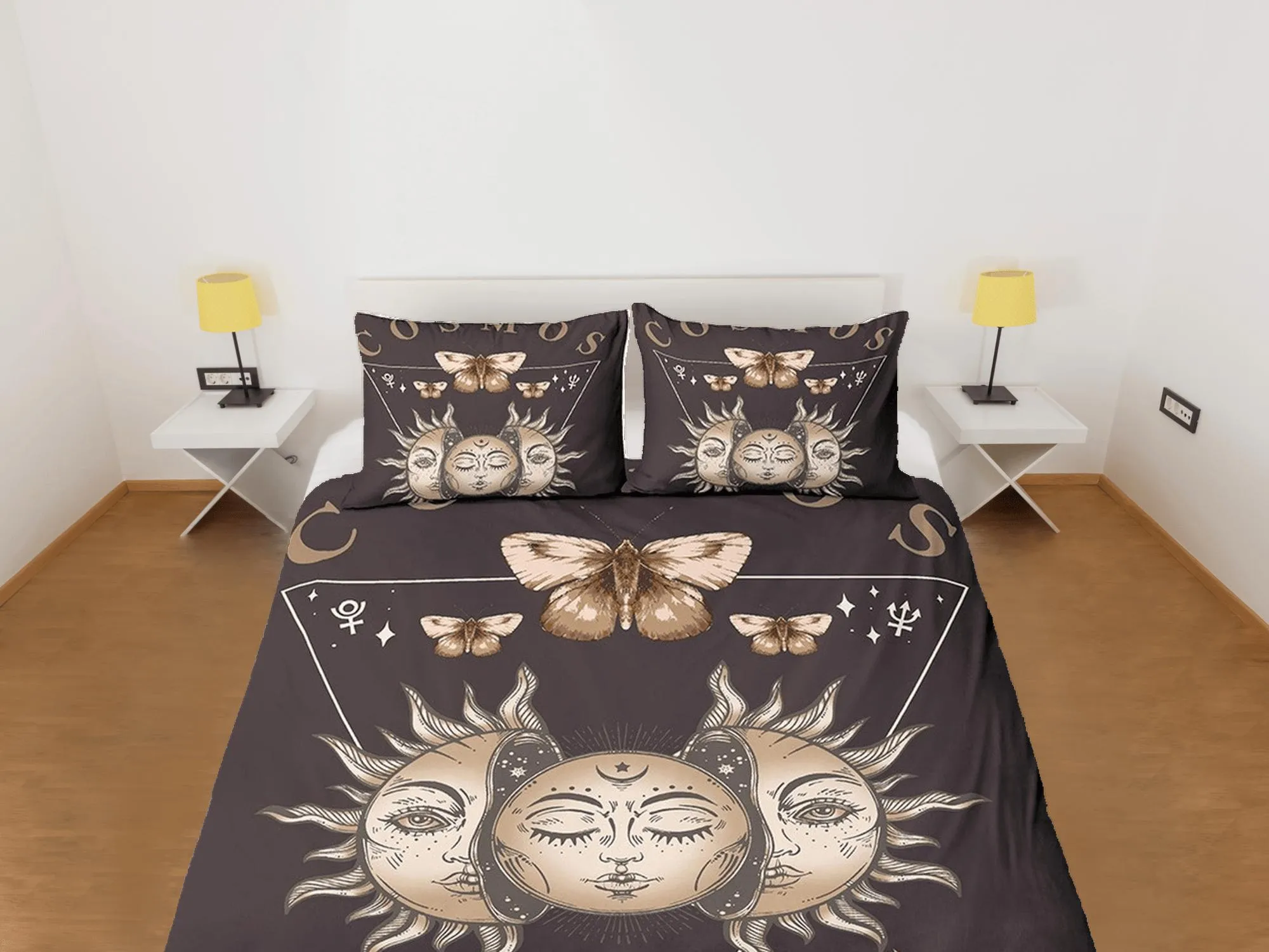 Celestial bedding full moon, mystical sun, witchy dorm bedding, aesthetic duvet, boho bedding set full king queen, astrology gift, gothic