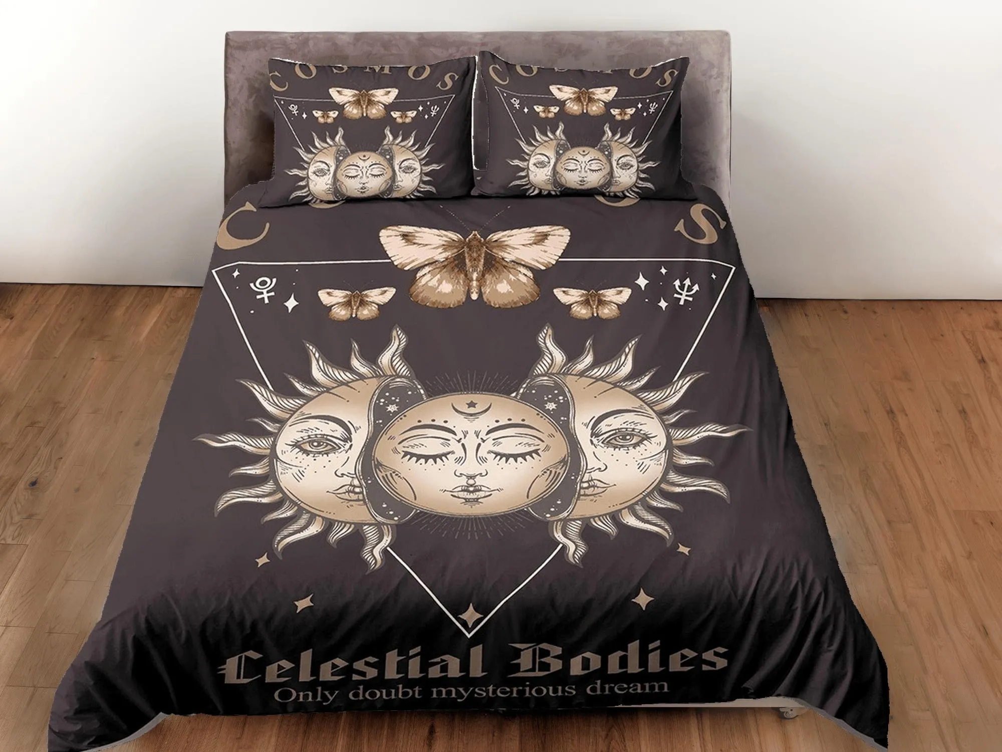 Celestial bedding full moon, mystical sun, witchy dorm bedding, aesthetic duvet, boho bedding set full king queen, astrology gift, gothic