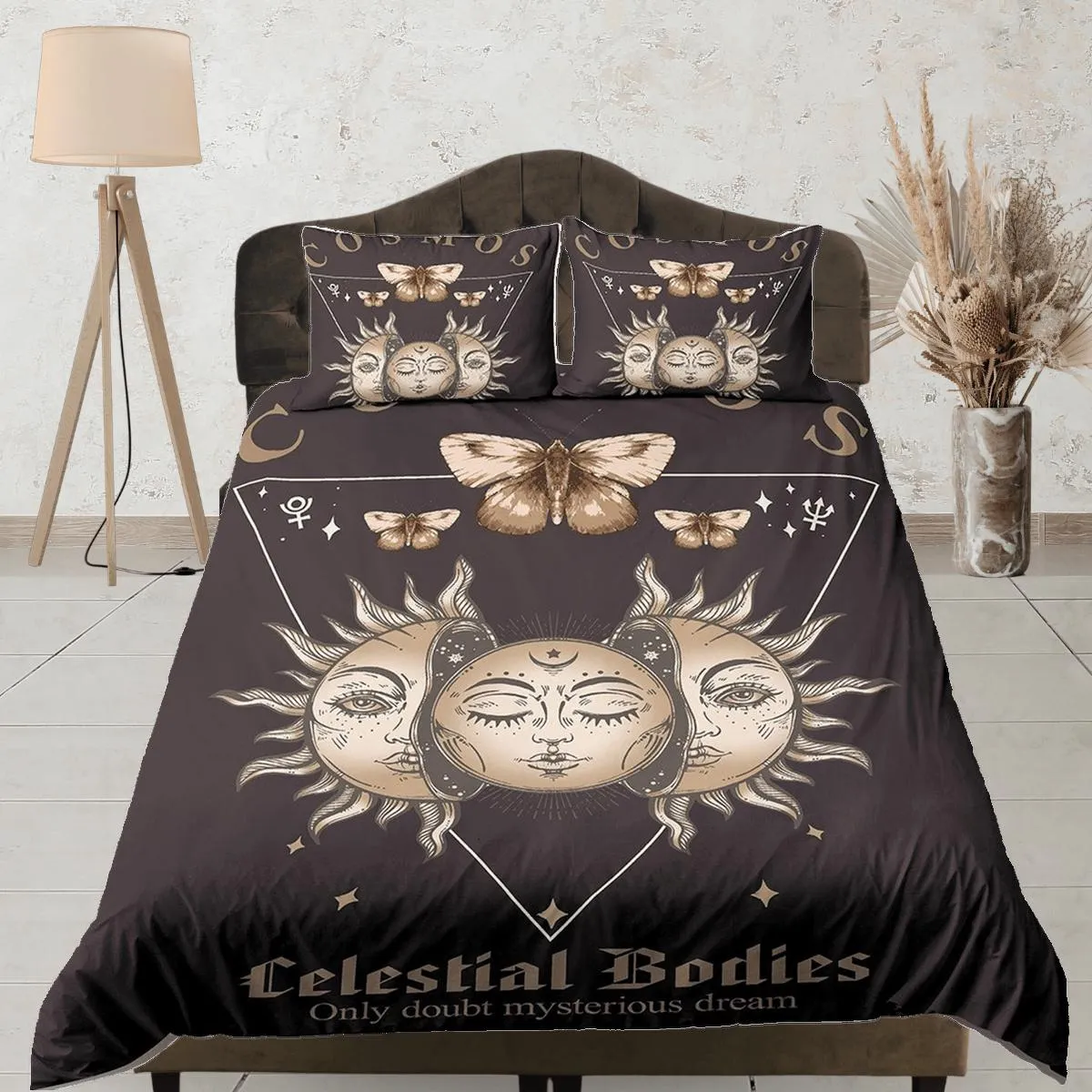 Celestial bedding full moon, mystical sun, witchy dorm bedding, aesthetic duvet, boho bedding set full king queen, astrology gift, gothic