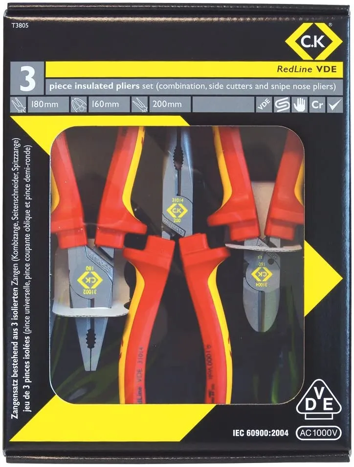 C.K T3805 VDE Pliers and Cutter, insulated plier set, Set of 3 Pieces