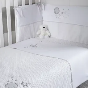 Clair-de-lune Over The Moon Cot Quilt & Bumper Set - White/Grey