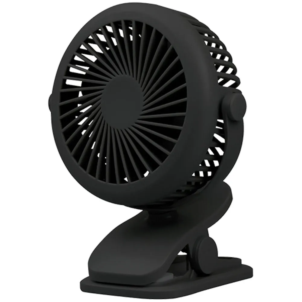 Clip-On Tilt Rechargeable Fan - Black Portable Personal Cooling Device USB Powered Adjustable Speed Quiet Operation Travel Office Home Use