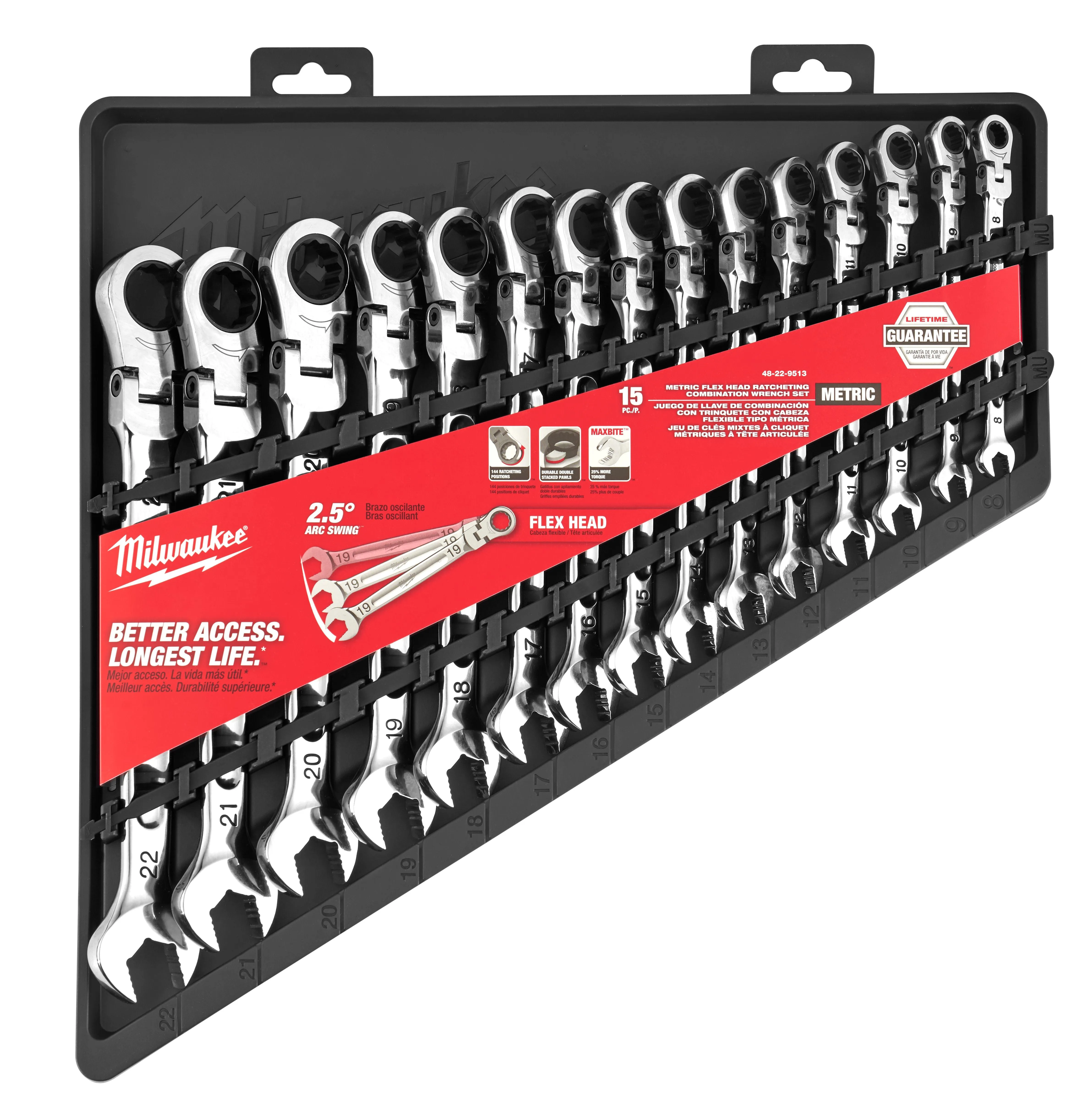 Combination Wrench - Milwaukee 15pc Metric Flex Head Ratcheting Combination Wrench, 48-22-9513