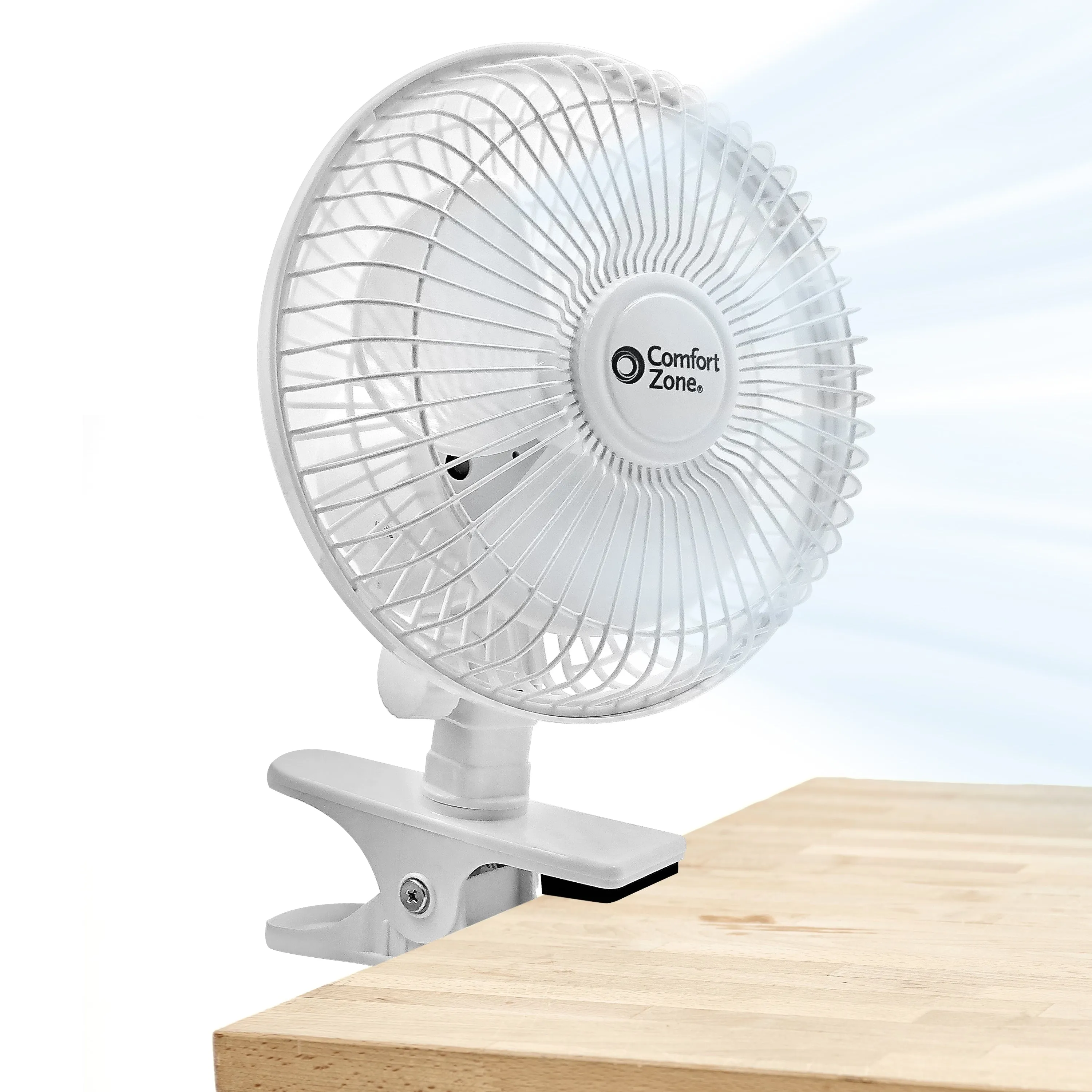 Comfort Zone 6” 2-Speed Desk Fan with Clip and Adjustable Tilt in White & Black