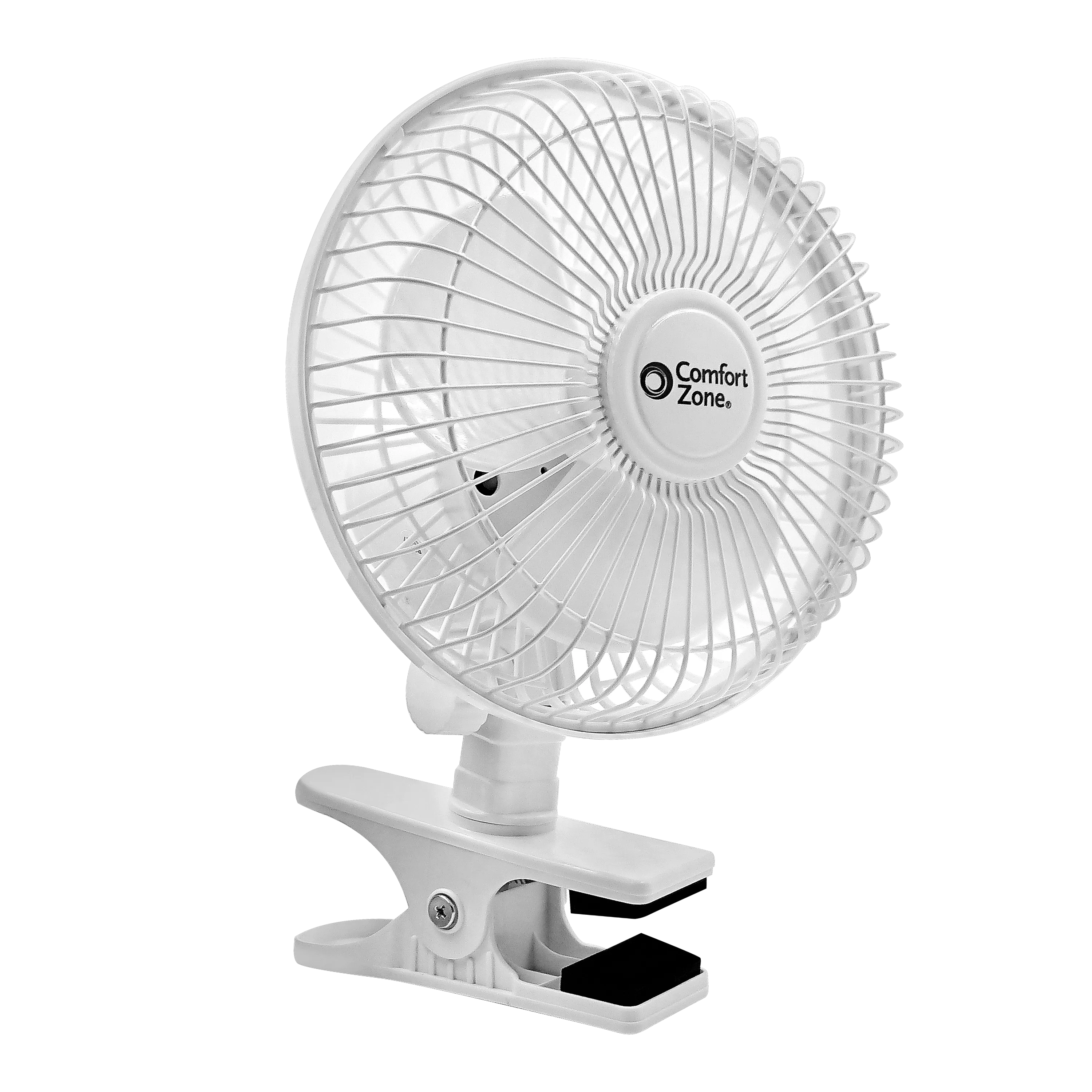 Comfort Zone 6” 2-Speed Desk Fan with Clip and Adjustable Tilt in White & Black