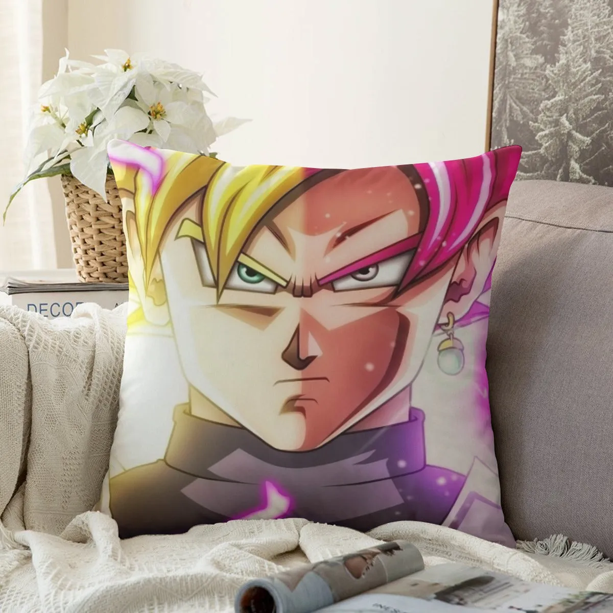 DBZ Goku God Half Rose and Golden Portrait Dope Design Couch Pillowcase