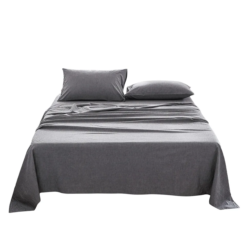 Deluxe Sheet Set Bed Sheets Set Single Flat Cover Pillow Case Black Essential