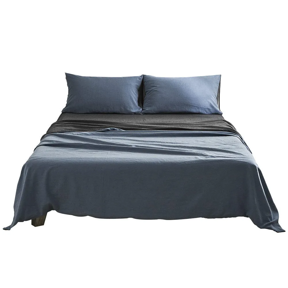 Deluxe Sheet Set Cotton Sheets Single Blue Dark Grey