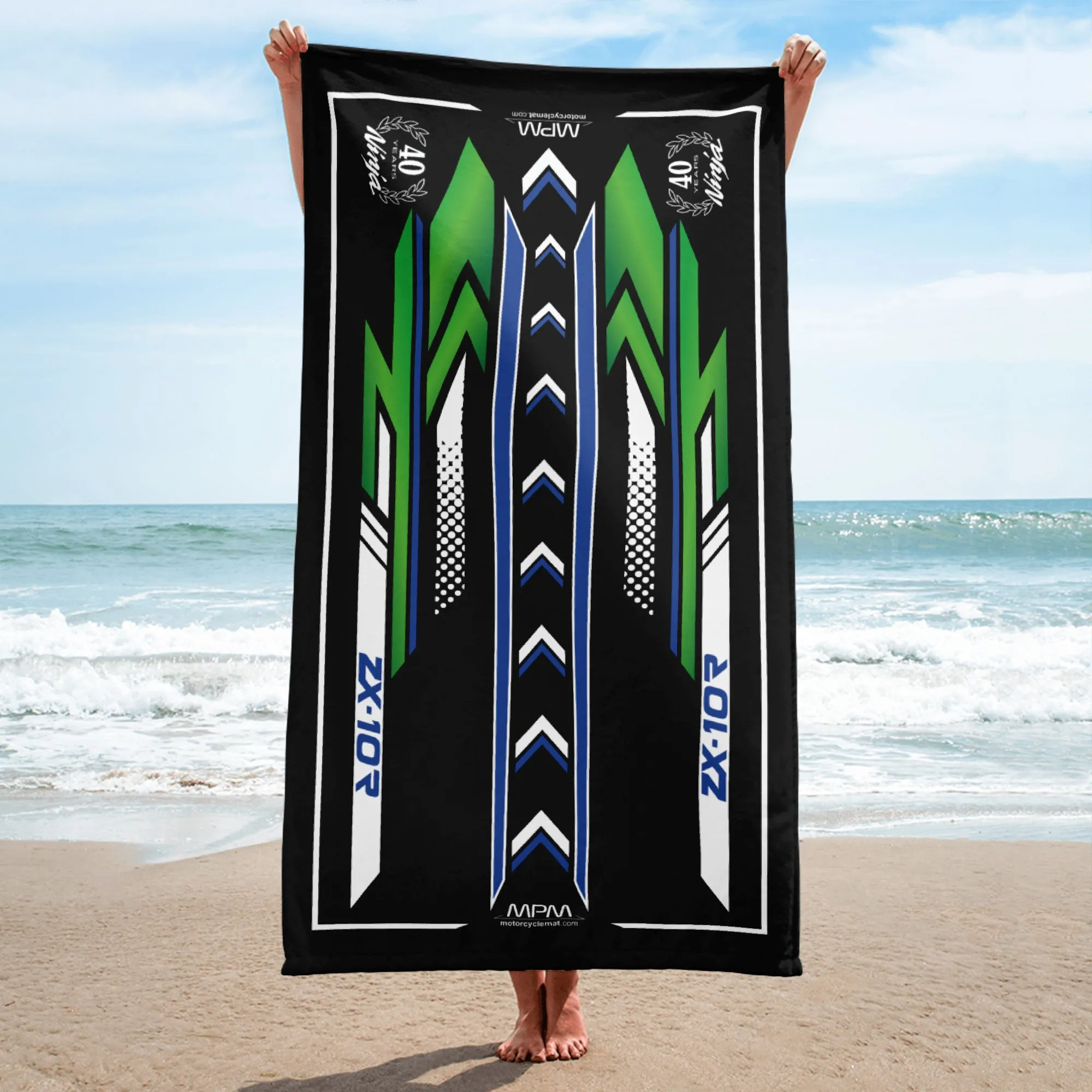 Designed Beach Towel Inspired by Kawasaki Ninja ZX-10R 40th Anniversary Motorcycle Model - MM9400