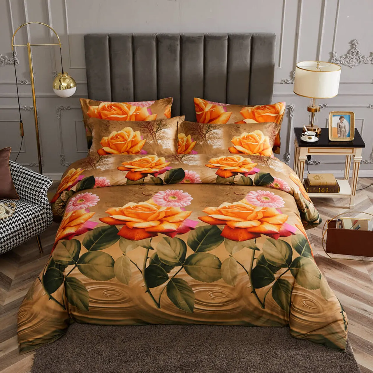 Dolce Mela Queen 6 Piece Luxury Floral Bedding Duvet Cover Set - Eden