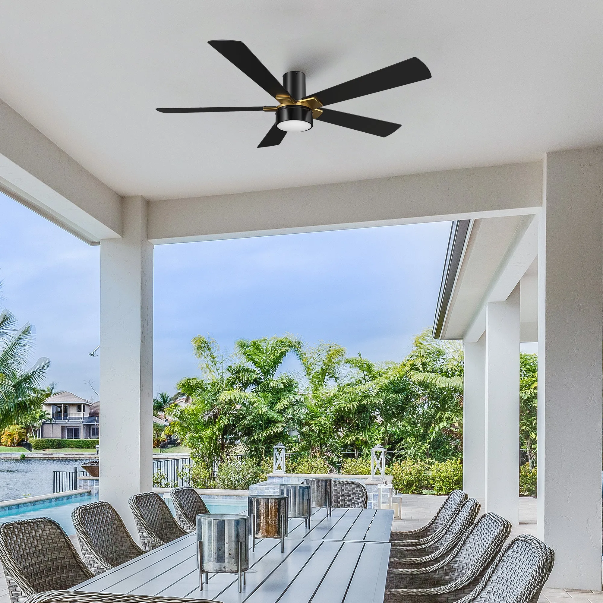 Duluth Outdoor Flush Mount Smart Ceiling Fan with LED Light Remote 52"