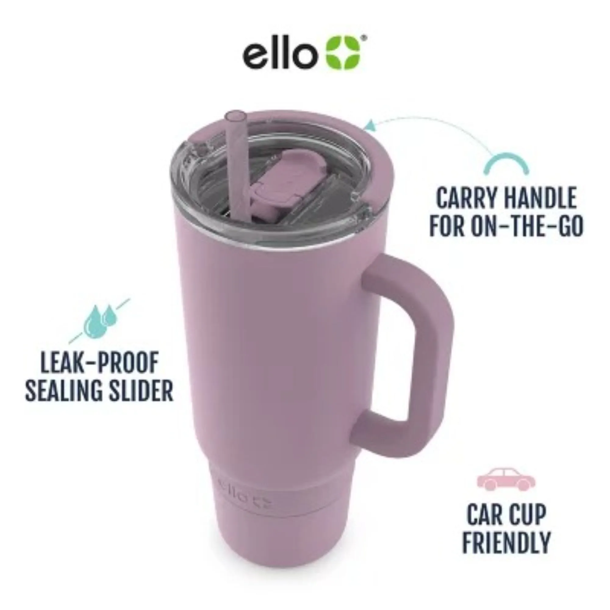 Ello 463-0825-410 Port 40-oz. Stainless Steel Tumbler with Handle, Sage and Mauve