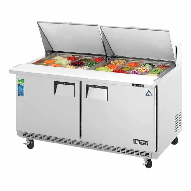 Everest - EPBWR2, Commercial 59" 24 Pan Salad Sandwich Food Prep Table Refrigerator Two Section Mega Top