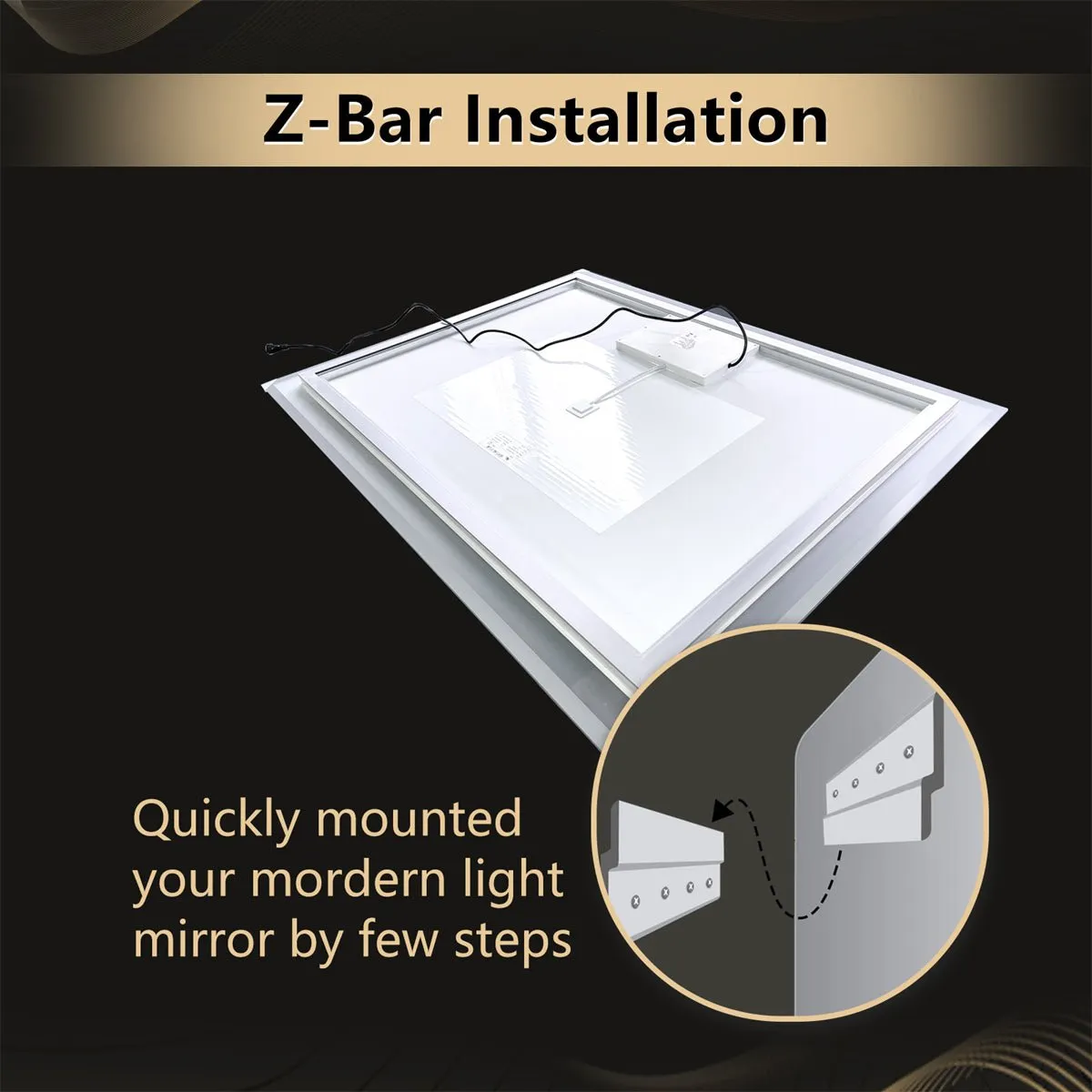 ExBrite 48"W x 36"H LED Large Bathroom Mirror,Tempered Glass,Dimmable,Anti Fog