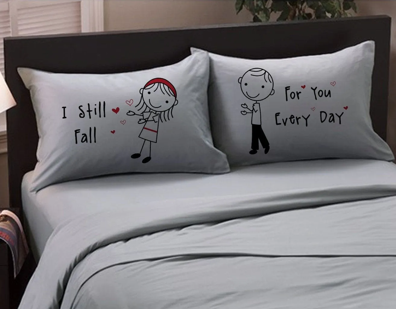 Falling in Love Pillow Cases Stick Figure Valentine Day Couple Anniversary Boyfriend Girlfriend Husband Wife His Hers Long Distance Love