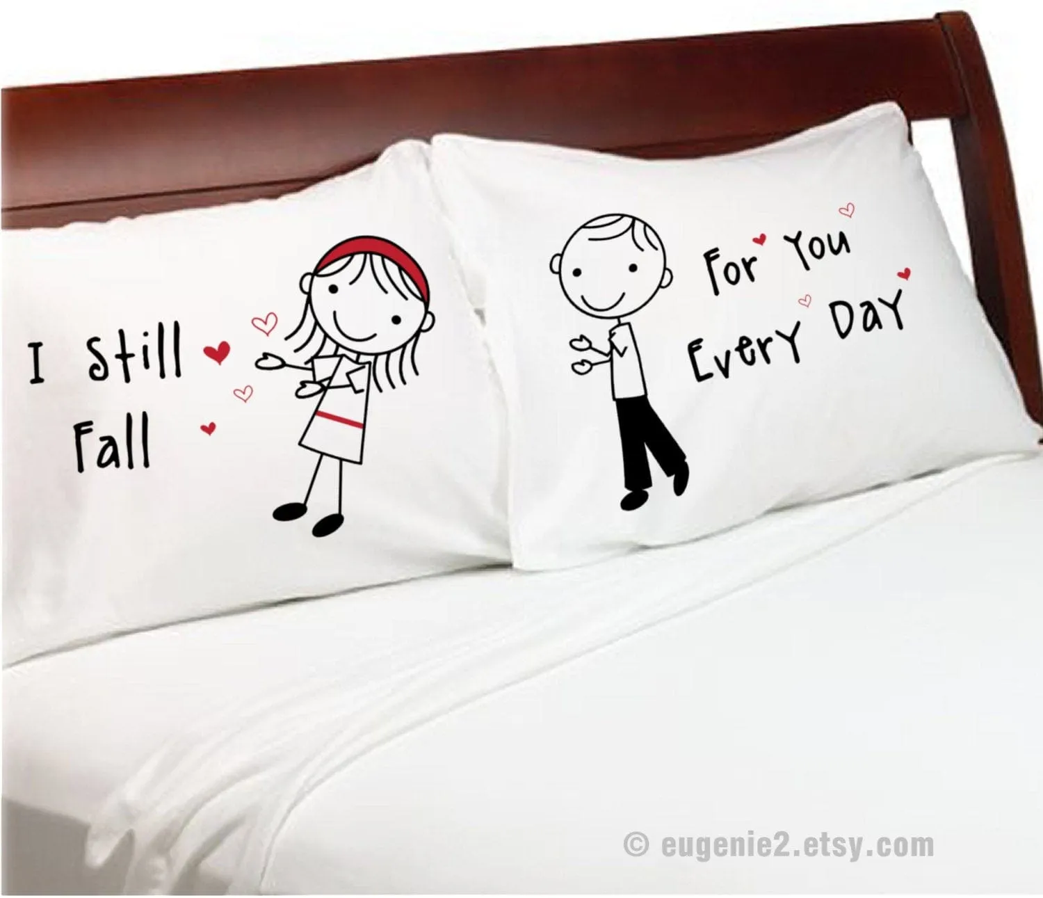 Falling in Love Pillow Cases Stick Figure Valentine Day Couple Anniversary Boyfriend Girlfriend Husband Wife His Hers Long Distance Love