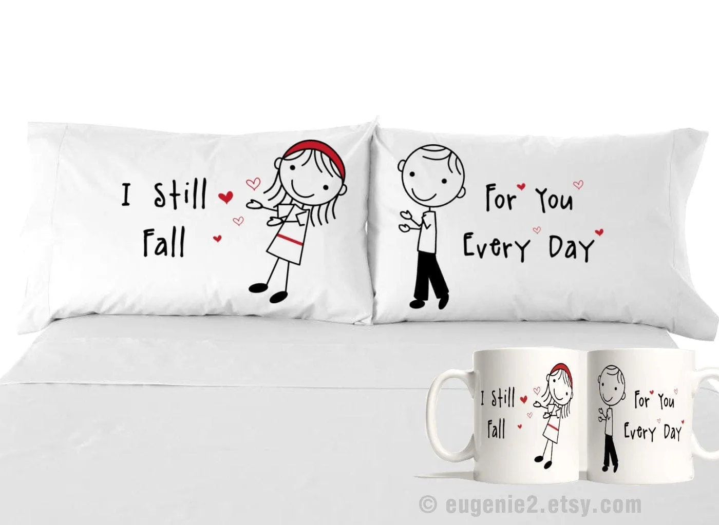 Falling in Love Pillow Cases Stick Figure Valentine Day Couple Anniversary Boyfriend Girlfriend Husband Wife His Hers Long Distance Love