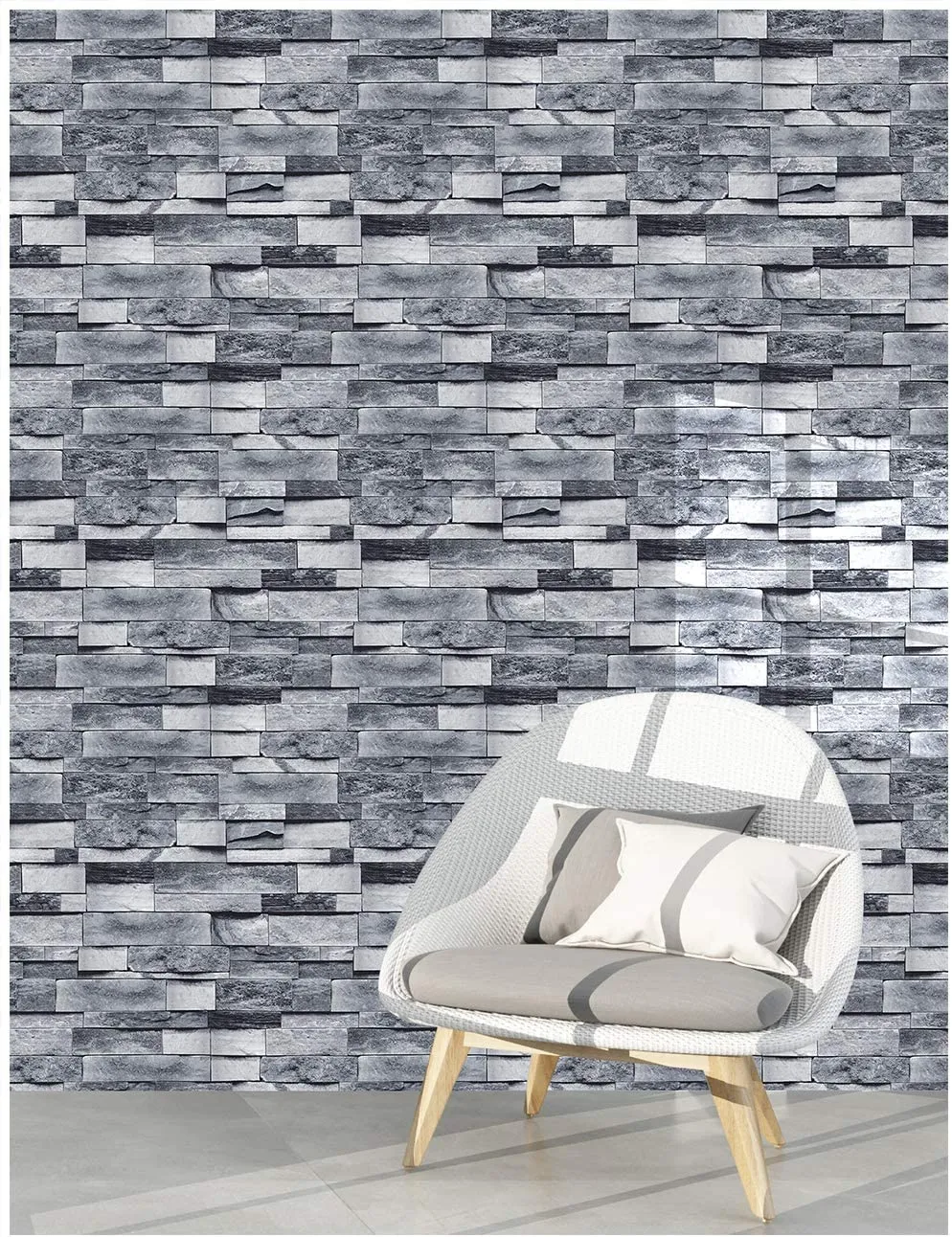 Faux Brick Stone Wallpaper 17.7in x 9.8ft Gray Self Adhesive