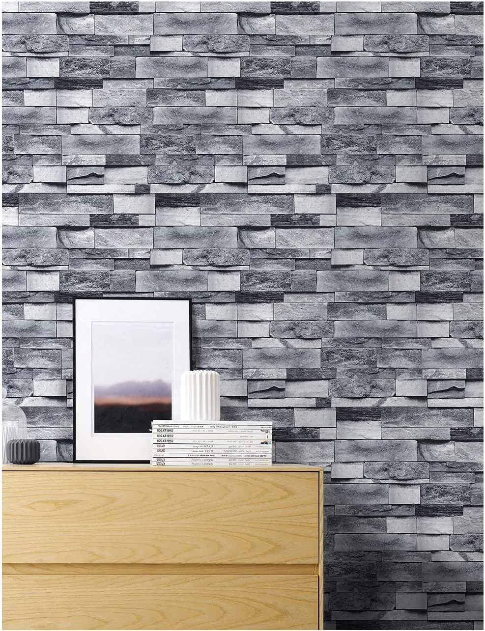 Faux Brick Stone Wallpaper 17.7in x 9.8ft Gray Self Adhesive