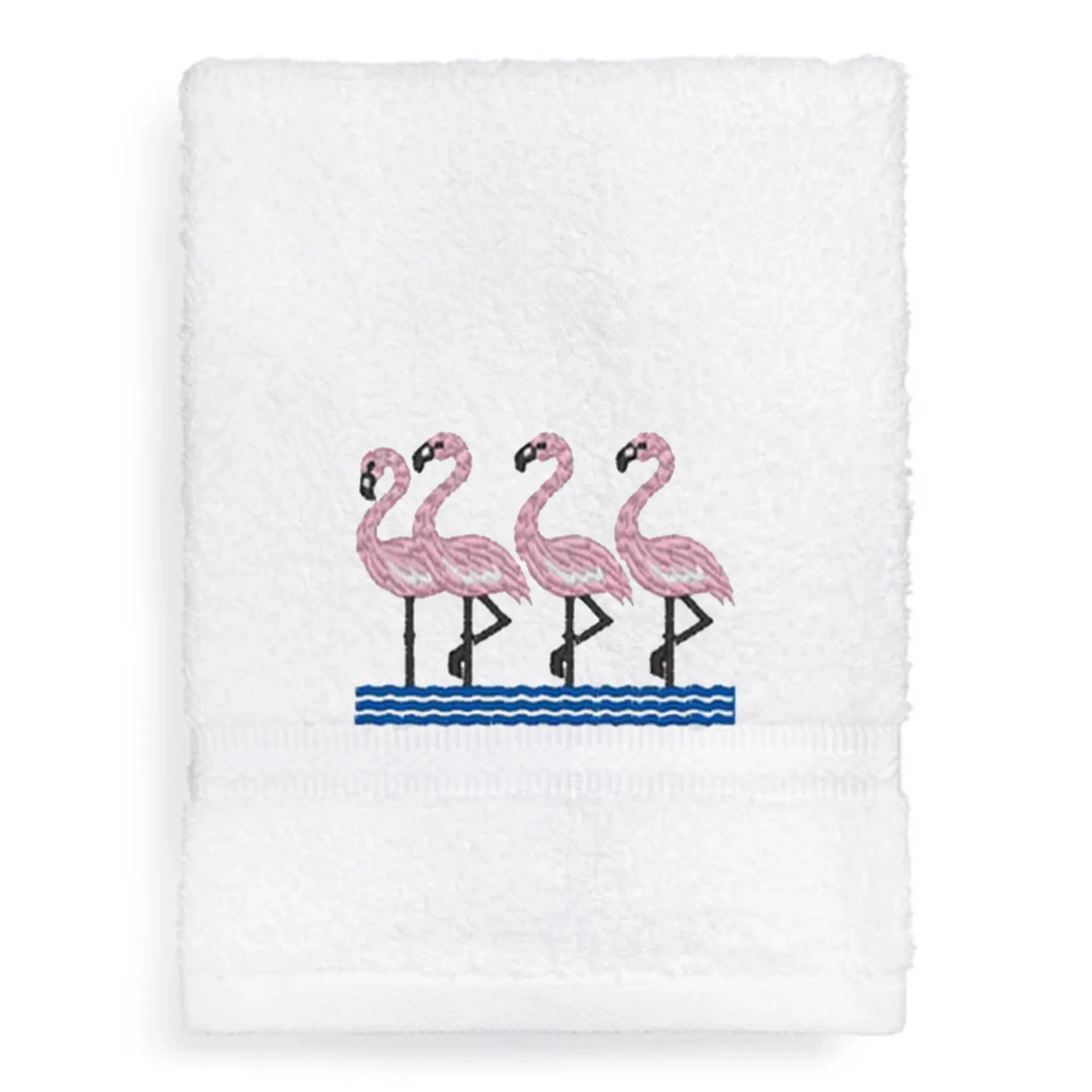 Flamingos Embroidered Bath Hand Towel.