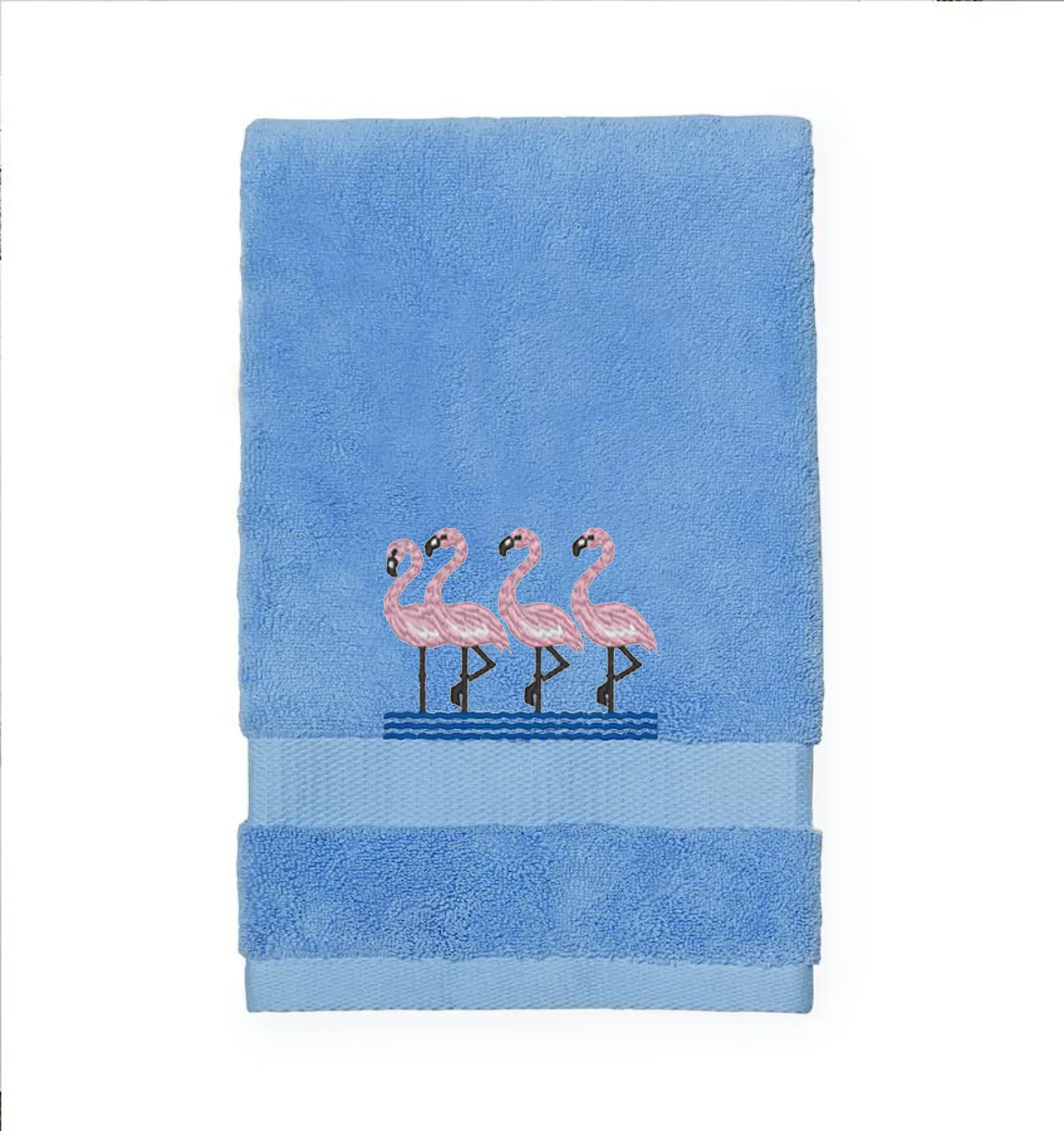 Flamingos Embroidered Bath Hand Towel.