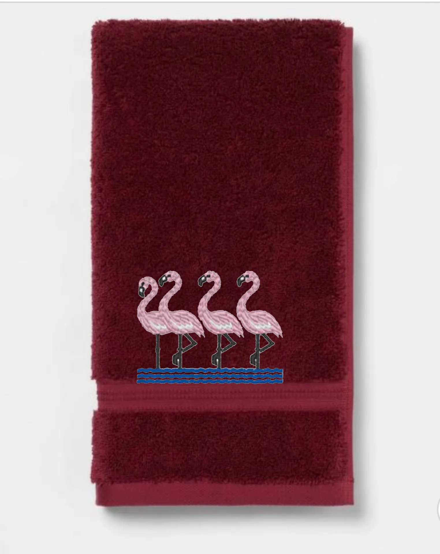 Flamingos Embroidered Bath Hand Towel.