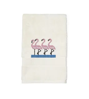 Flamingos Embroidered Bath Hand Towel.