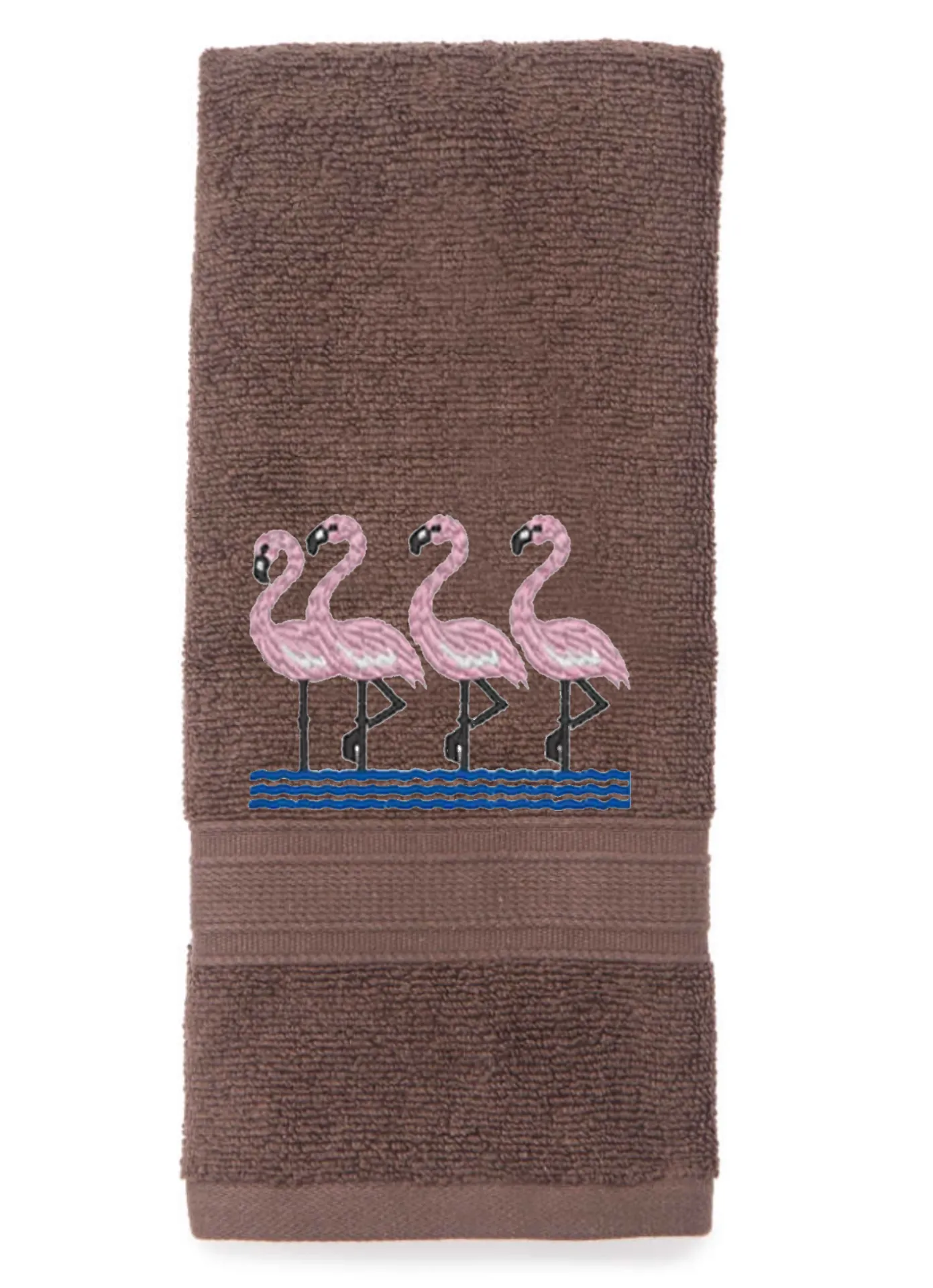 Flamingos Embroidered Bath Hand Towel.