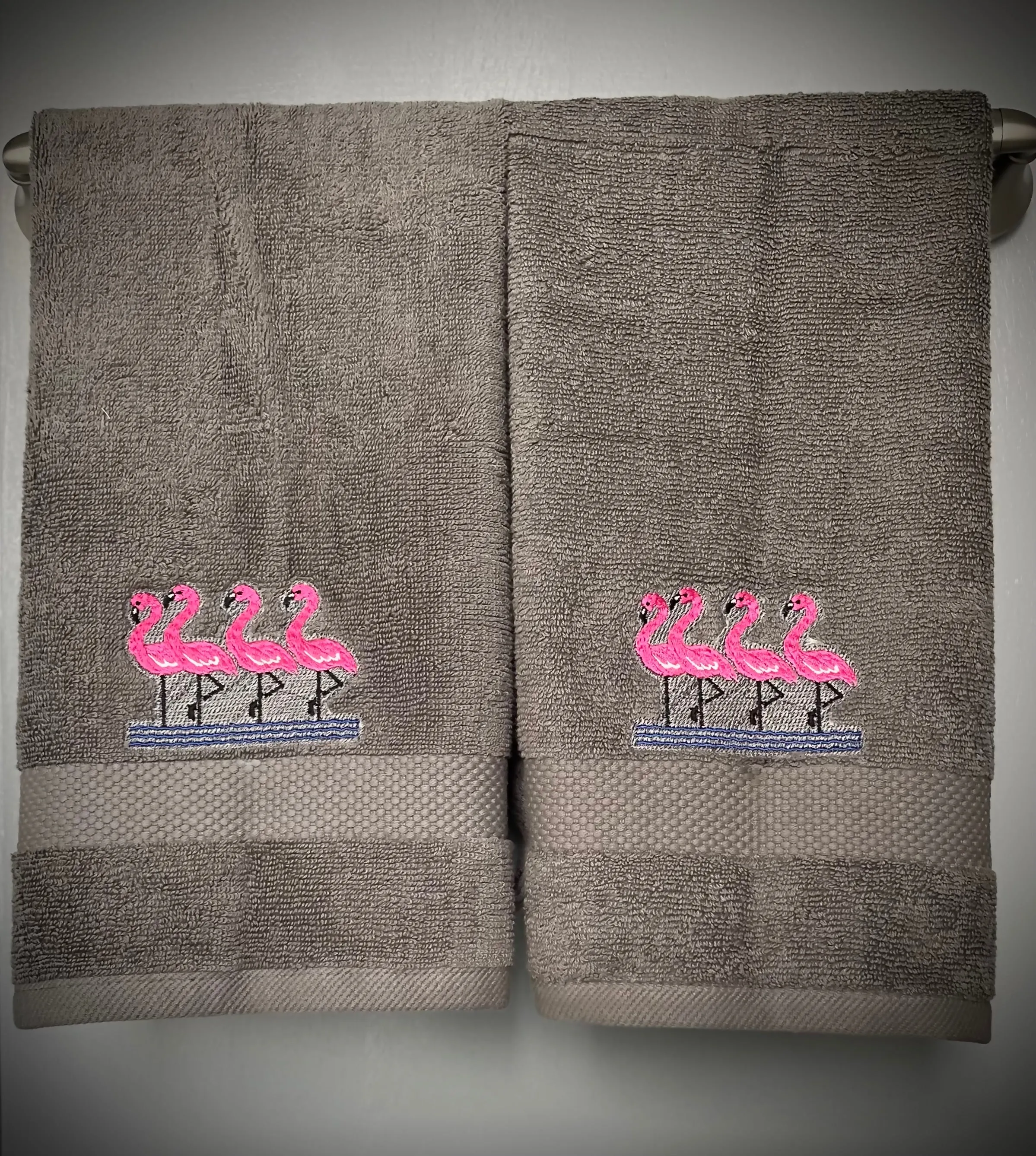 Flamingos Embroidered Bath Hand Towel.