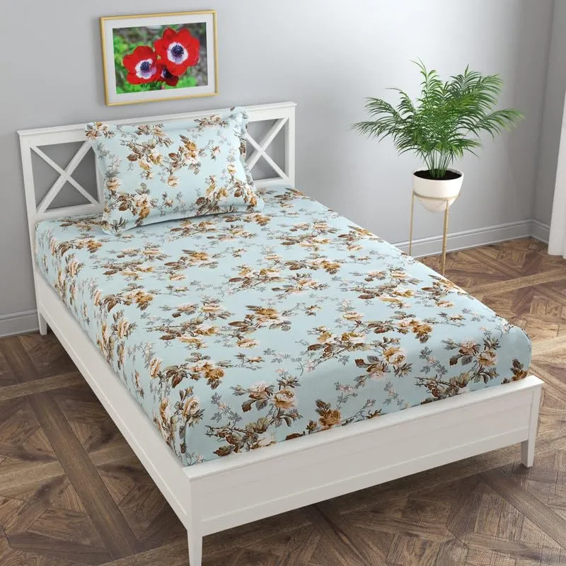 Florida Bedsheet for Single Size Bed with Pillow Covers and Made of Cotton with Beautiful Floral Print