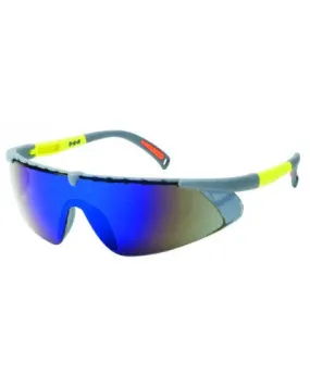 Gray Frame - Blue Mirror Lens - Adjustable Nylon Temples - Soft Rubber Insert Tip Safety Glasses