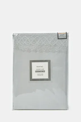 Grey 2 Piece Lace Trim Duvet Cover Set (Single Size)