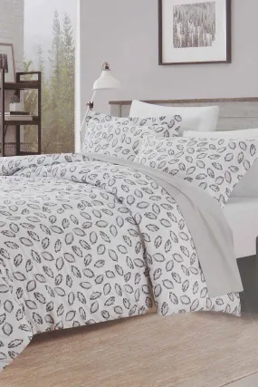 Grey 4 Piece Leaves Print Comforter Set (Double Size)