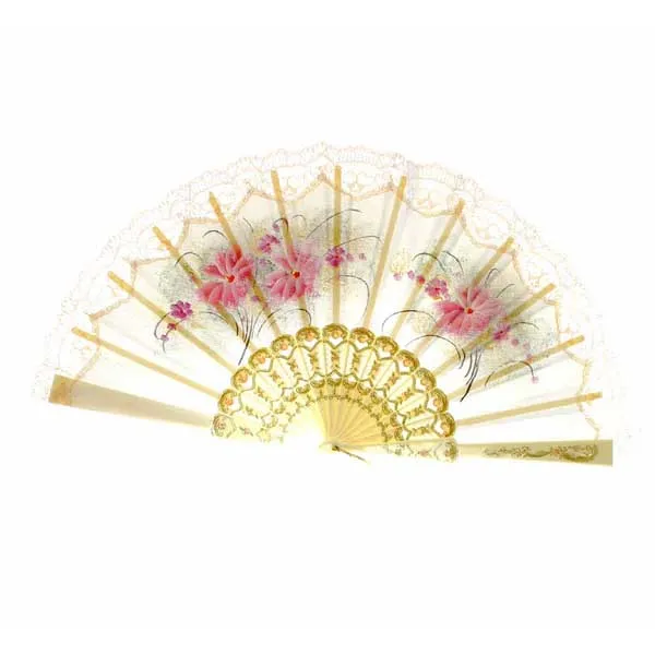 Hand Fan Pink Flowers