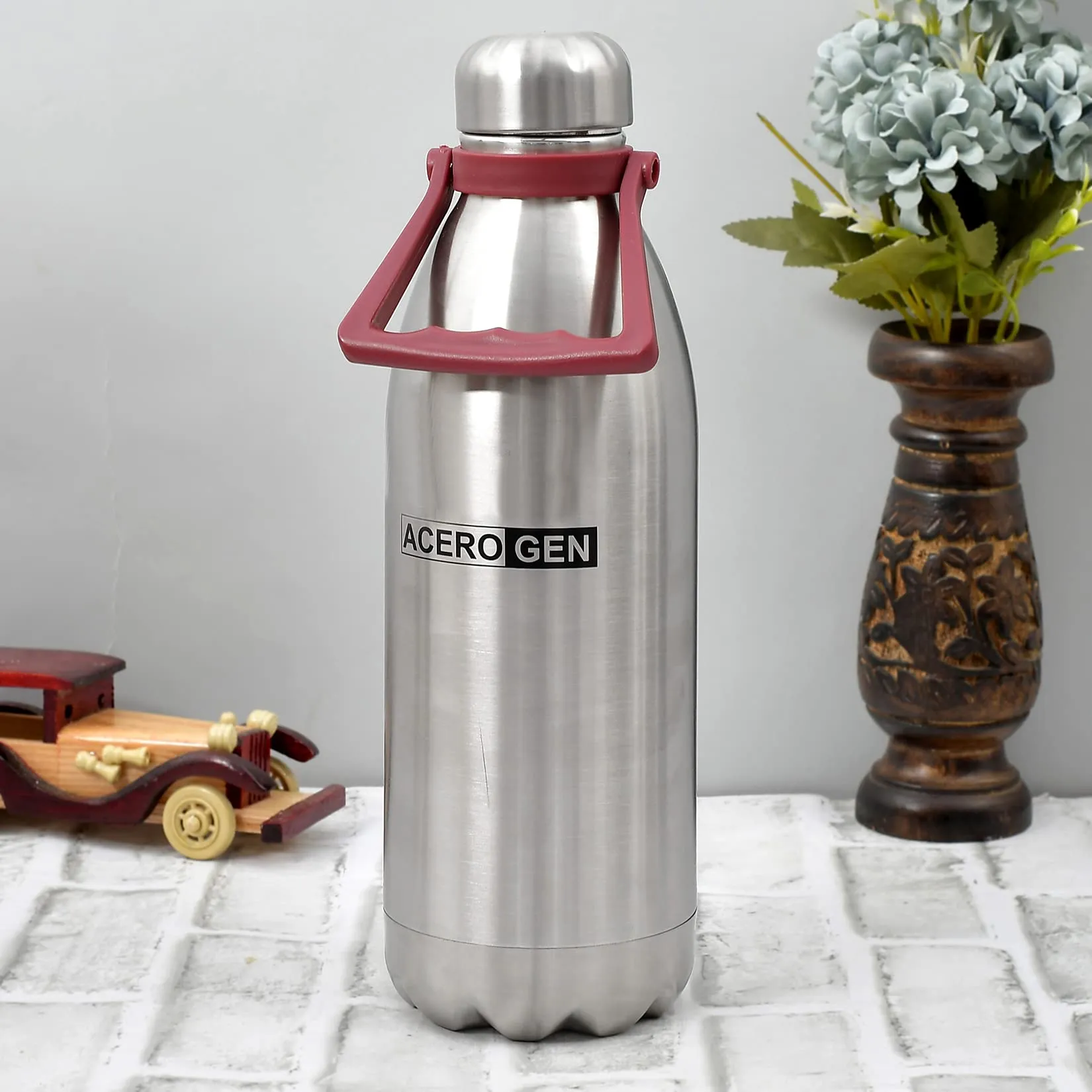 Heart Home Leak/Odour Free Insulated Double Wall Stainless Steel Water Bottle/Flask with Carrying Handle & Pouch, 1800ml (Silver)-HS42KUBMART25154