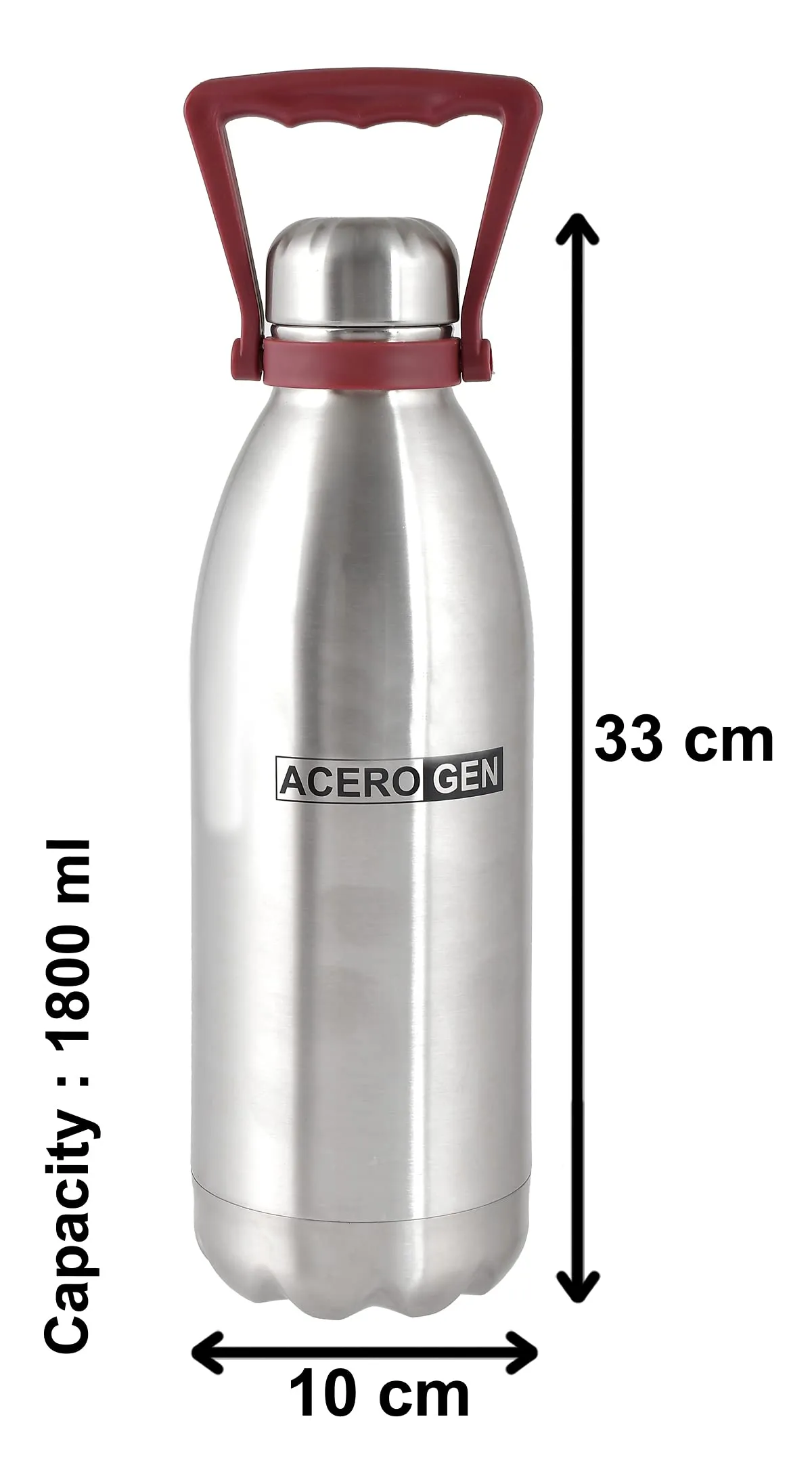 Heart Home Leak/Odour Free Insulated Double Wall Stainless Steel Water Bottle/Flask with Carrying Handle & Pouch, 1800ml (Silver)-HS42KUBMART25154