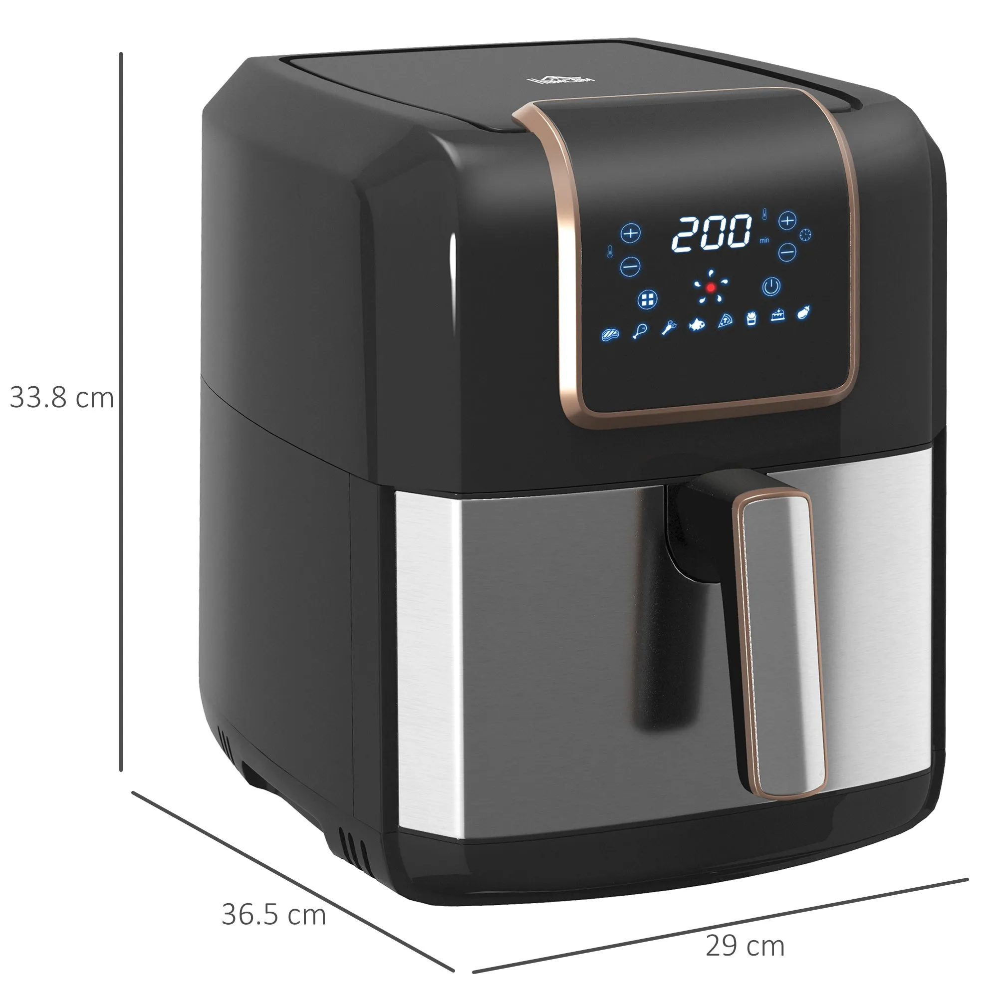 HOMCOM Air Fryer 1700W 6.5L with Digital Display Timer for Low Fat Cooking