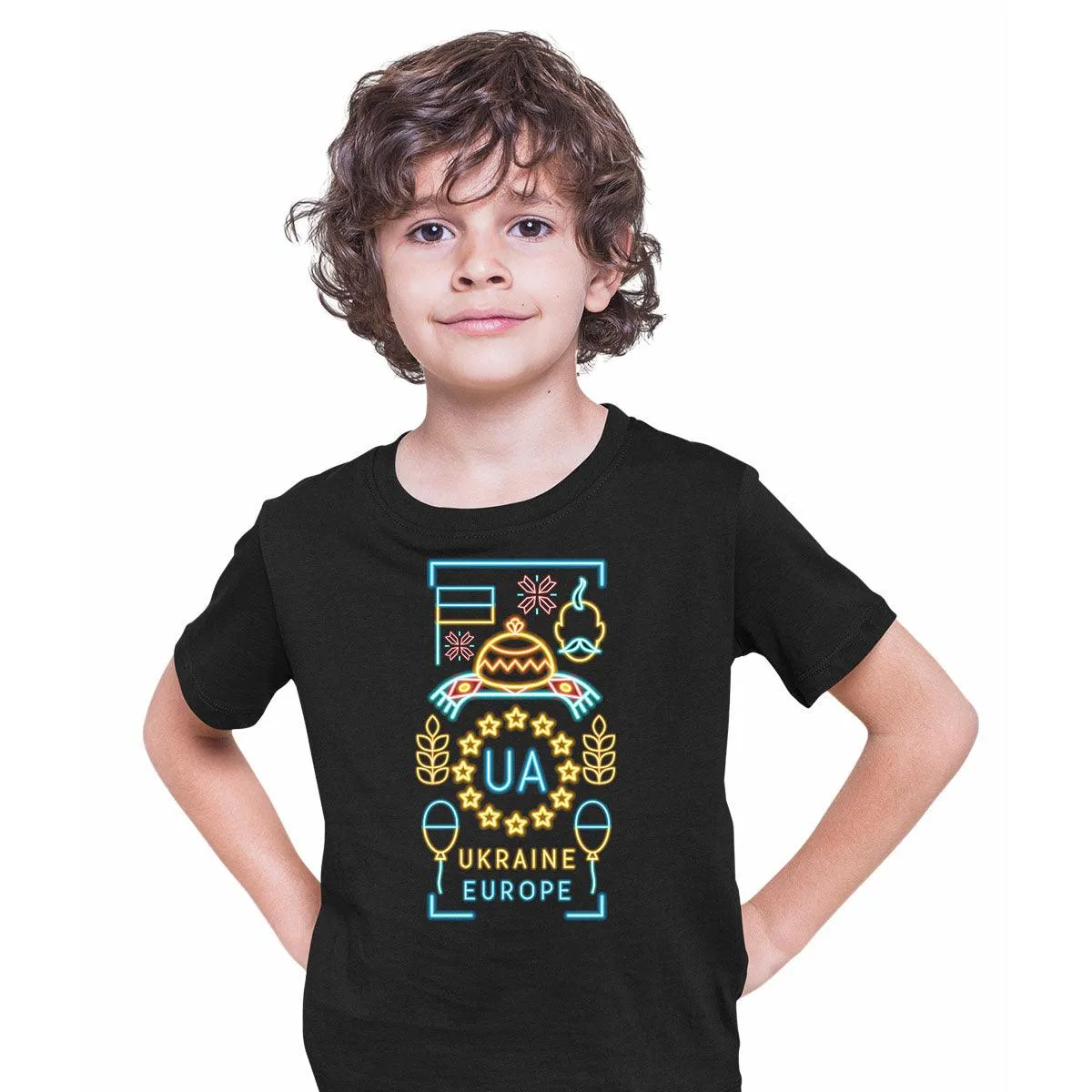 I Stand With Ukraine Neon Glow Kids T-Shirt Ukrainian Support Ukraine War