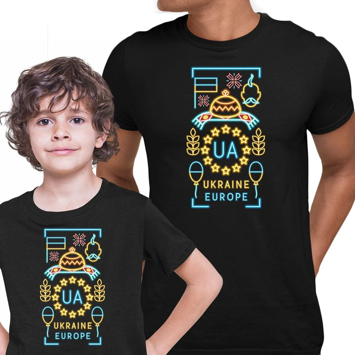 I Stand With Ukraine Neon Glow Kids T-Shirt Ukrainian Support Ukraine War