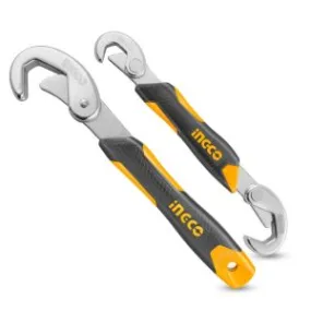 INGCO HBWS110808 Bent Wrench, Metal Multi-function Portable Universal Wrench Set, Anti-Slip Grip 9-32mm - Adujustable Wrench (2PCS) (1 Set)