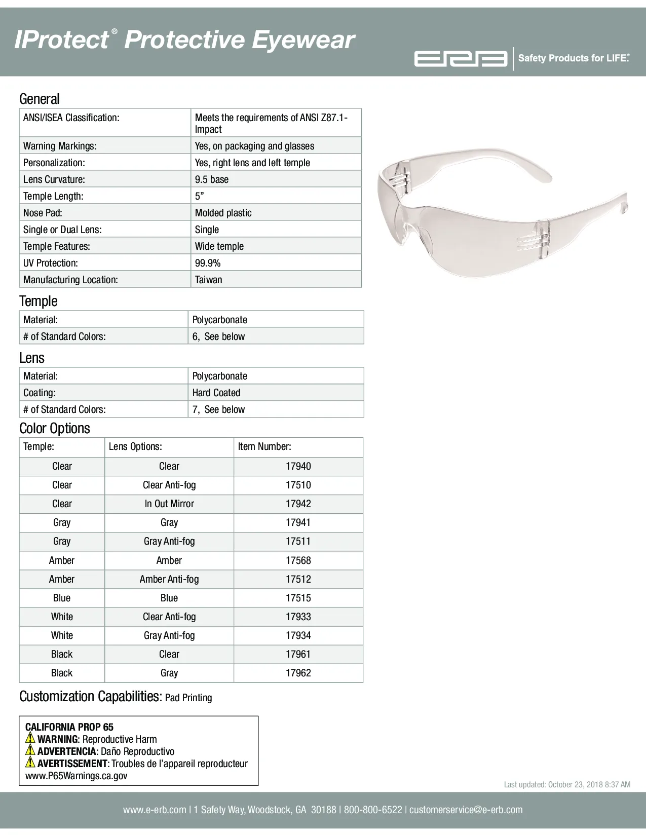 IPROTECT® Safety Glasses with Anti-Fog Lens 1PC