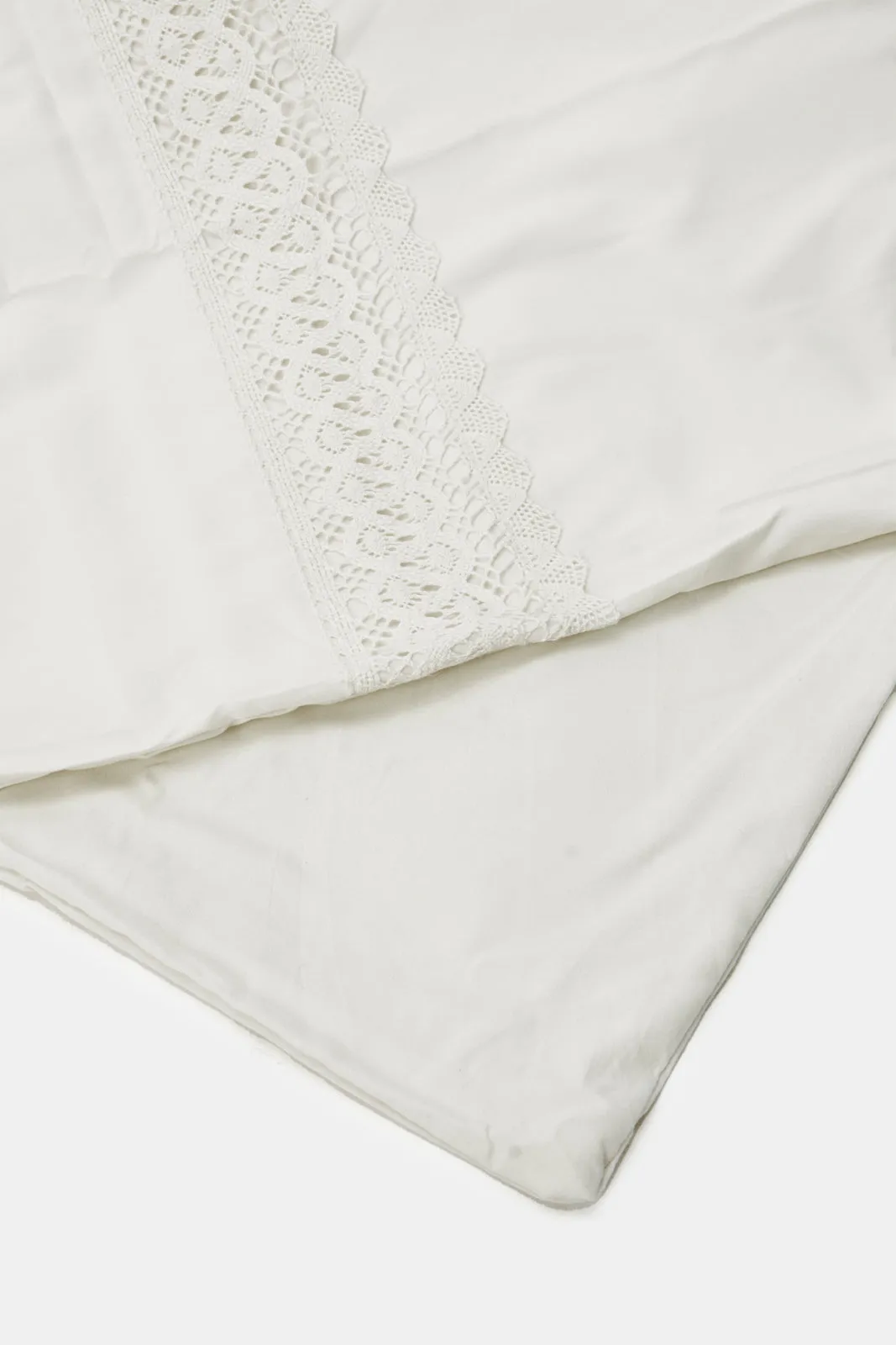 Ivory 2 Piece Lace Trim Duvet Cover Set (Single Size)