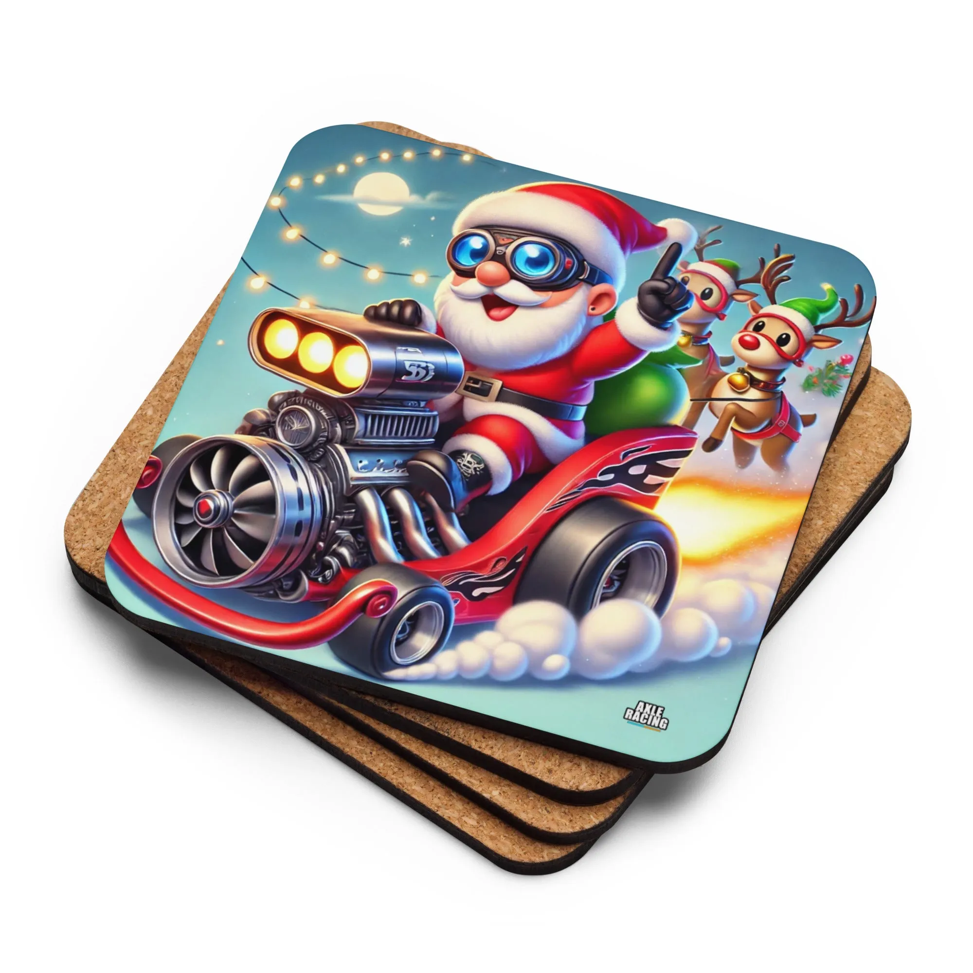 kids festive racing cork-back coaster