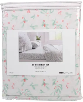 King Holly Berries Holiday Flannel Sheet Set