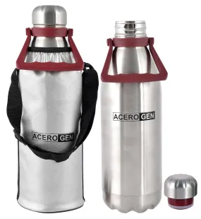 Kuber Industries Leak/Odour Free Insulated Double Wall Stainless Steel Water Bottle/Flask with Carrying Handle & Pouch, 1800ml- Pack of 2 (Silver)-HS42KUBMART25156