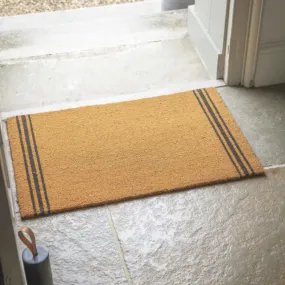 Large Coir Doormat - Natural with Triple Charcoal Stripe