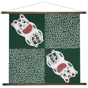 Large Green Cat Furoshiki Japanese Wall Hanging