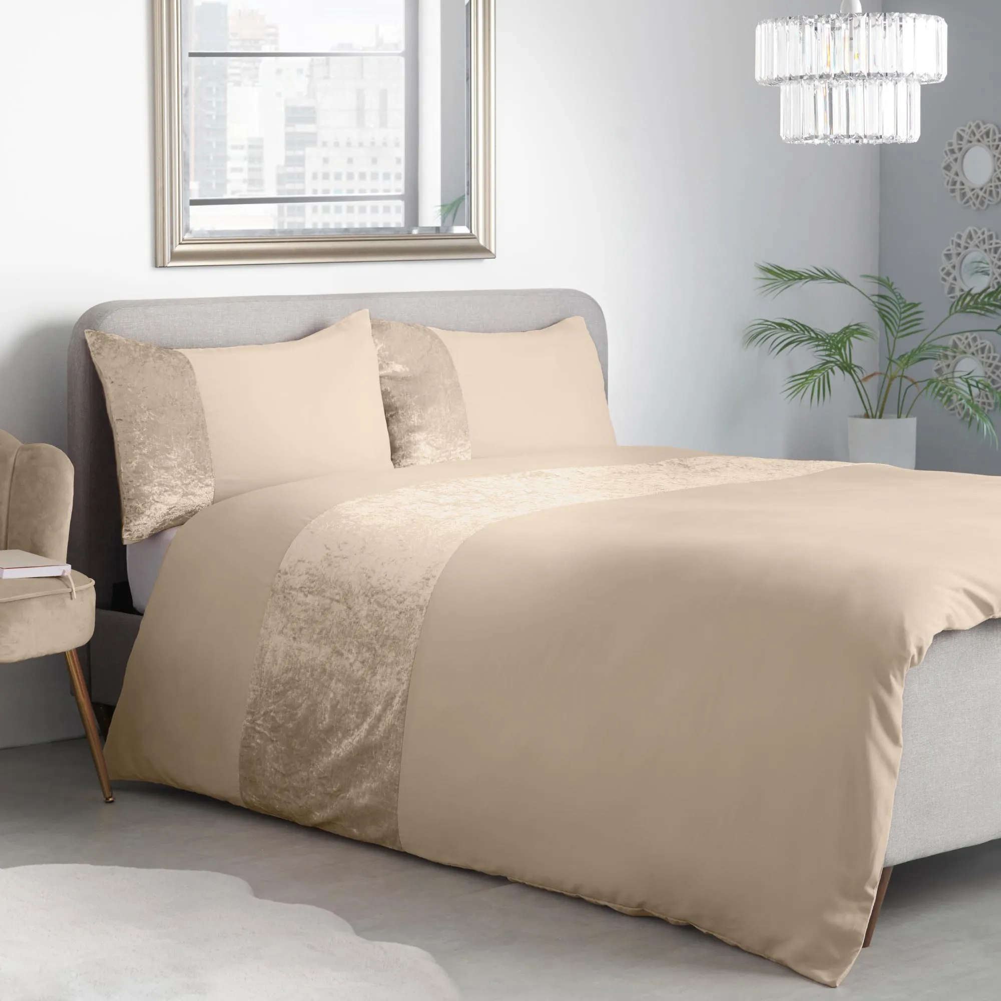 Lewis's Amelia Crushed Velvet Duvet Set - Champagne