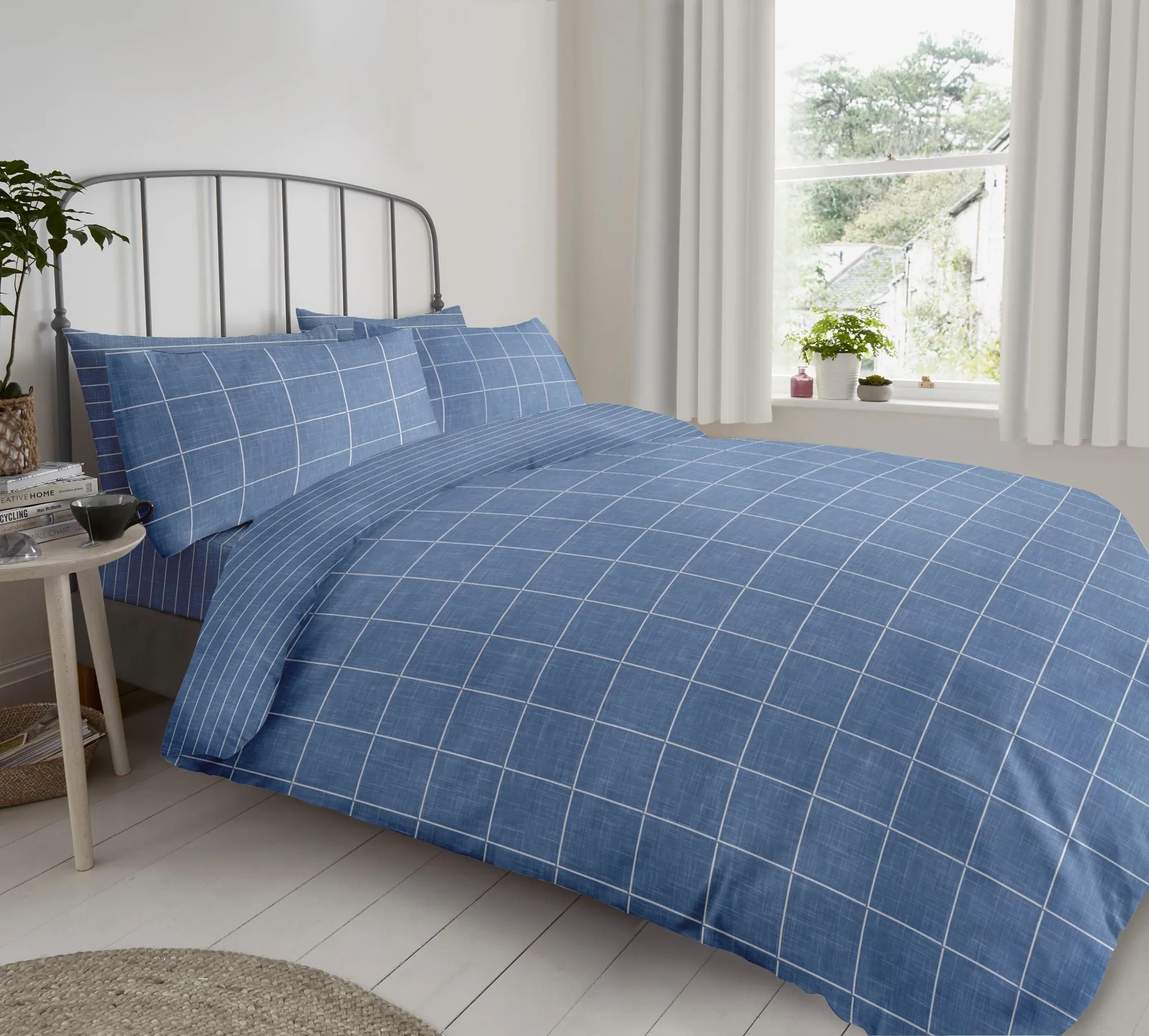 Lewis's Reversible Printed Bed In A Bag - Blue Check